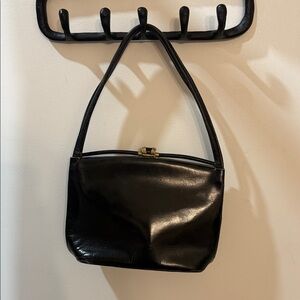 Vintage Black Shoulder Bag with Gold Accent